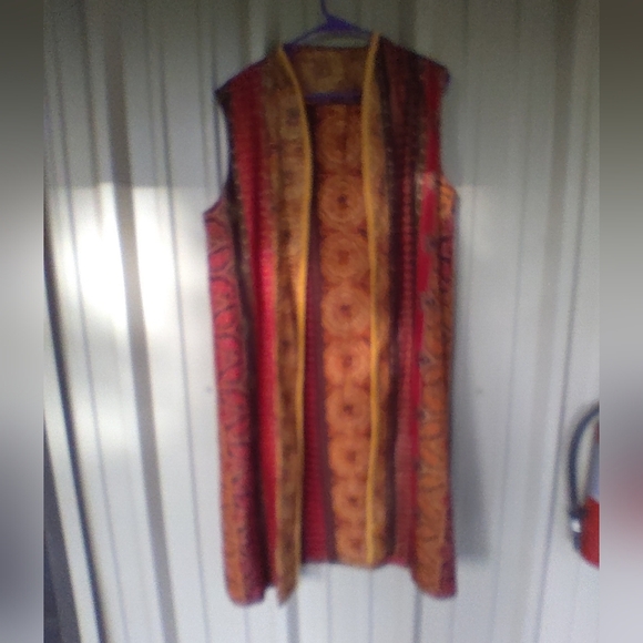 Women's Long Sleeveless Kimono Cardigan Vest Size Small Bohemian Lagenlook Artsy - Picture 1 of 2